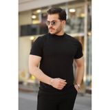 Beruflic Erkek Ince Çizgi Dokulu Kısa Kollu T-Shirt - Siyah