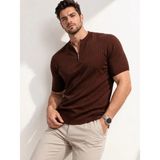 Beruflic Erkek Kısa Kol Fitilli Triko Tshirt Yazlık Hakim Yaka Tişört - Kahverengi - 2XL