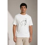 Beruflic Erkek Köpek Figürlü Minimal Baskılı Tişört Kısa Kol Yazlık T-Shirt - Beyaz - 2XL