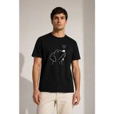 Beruflic Erkek Köpek Figürlü Minimal Baskılı Tişört Kısa Kol Yazlık T-Shirt - Siyah