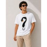 Beruflic Erkek Kuğu Figürlü Soru Işareti Baskılı Tişört Kısa Kol T-Shirt - Beyaz - M