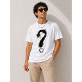 Beruflic Erkek Kuğu Figürlü Soru Işareti Baskılı Tişört Kısa Kol Tshirt - Beyaz