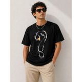 Beruflic Erkek Kuğu Figürlü Soru Işareti Baskılı Tişört Kısa Kol Tshirt - Siyah - M