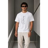 Beruflic Erkek Minimal Gitar Baskılı Tişört T-Shirt Yazlık Kısa Kol Bisiklet Yaka T-Shirt - Beyaz - XS