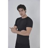 Beruflic Erkek Omuz Fileli Slim Fit T-Shirt - Siyah