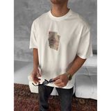 Beruflic Erkek Ön ve Arka Baskılı Oversize Bisiklet Yaka T-Shirt - Beyaz