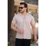 Beruflic Erkek Ottoman Kumaş Apaj Yaka Kısa Kollu Gömlek - Bej