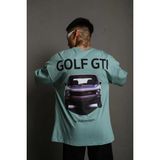 Beruflic Erkek Oversize Baskılı Tişört – Golf Gtı Retro Araba Desenli, Ön - Arka Dijital Baskı, Sokak - Saks