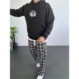 Beruflic Erkek Oversize Üç Iplik Kapüşonlu Sweatshirt – Sırt ve Ön Baskılı, Kanguru Cepli, Rahat Kalıp, Içi Pamuklu Model - Siyah