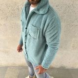 Beruflic Erkek Pelüş Polar Hırka Gömlek Yakalı Ilik Düğmeli Göğüs Cepli Yumuşak - Bebe Mavisi - 2XL