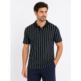 Beruflic Erkek Pike Kumaş Çizgili Polo Yaka Tişört Kısa Kol Yazlık T-Shirt - Siyah