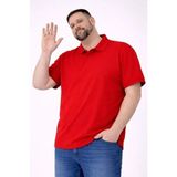 Beruflic Erkek Pike Kumaş Düğmeli Yaka Battal Büyük Beden Günlük Kısa Kol Tişört Tshirt - Kırmızı - 4XL