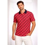 Beruflic Erkek Pike Kumaş Polo Yaka Palmiye Desenli Tişört Kısa Kol Yazlık T-Shirt - Kırmızı