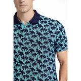 Beruflic Erkek Pike Kumaş Polo Yaka Palmiye Desenli Tişört Kısa Kol Yazlık T-Shirt - Turkuaz - XL