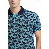 Beruflic Erkek Pike Kumaş Polo Yaka Palmiye Desenli Tişört Kısa Kol Yazlık Tshirt - Turkuaz