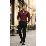 Beruflic Erkek Saten Klasik Gömlek - Bordo - 2XL