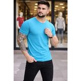 Beruflic Erkek T-Shirt Bisiklet Yaka Slim Fit Dar Kesim Likralı Tişört Günlük Basic Body - Açık Mavi - XL