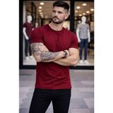 Beruflic Erkek T-Shirt Bisiklet Yaka Slim Fit Dar Kesim Likralı Tişört Günlük Basic Body - Bordo