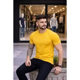 Beruflic Erkek T-Shirt Bisiklet Yaka Slim Fit Dar Kesim Likralı Tişört Günlük Basic Body - Sarı - XL