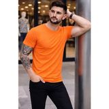 Beruflic Erkek T-Shirt Bisiklet Yaka Slim Fit Dar Kesim Likralı Tişört Günlük Basic Body - Turuncu
