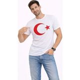 Beruflic Erkek T-Shirt Kısa Kol Bisiklet Yaka Ay Yıldız Bayrak Baskılı Tişört - Beyaz - M