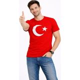 Beruflic Erkek T-Shirt Kısa Kol Bisiklet Yaka Ay Yıldız Bayrak Baskılı Tişört - Kırmızı
