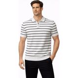 Beruflic Erkek Triko Polo Yaka Fermuarlı Çizgili Tişört Tshirt Yazlık Şık - Beyaz - XL