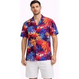 Beruflic Erkek Tropikal Desenli Kısa Kol Gömlek Rahat Kalıp Yazlık Hawaii Tarz - Desenli - 2XL