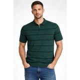 Beruflic Erkek Tshirt Çizgili Triko Dokuma Kumaş Polo Yaka Yarım Fermuarlı Regular Kalıp Tişört - Çağla Yeşili - XL