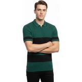 Beruflic Erkek Tshirt Çizgili Triko Dokuma Kumaş Polo Yaka Yarım Fermuarlı Regular Kalıp Tişört - Çağla Yeşili