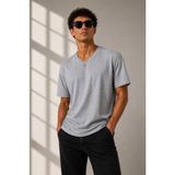 Beruflic Erkek V Yaka Basic Tişört Kısa Kol Yazlık Regular Fit T-Shirt - Gri - XL