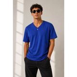 Beruflic Erkek V Yaka Basic Tişört Kısa Kol Yazlık Regular Fit T-Shirt - Saks Mavisi - XL