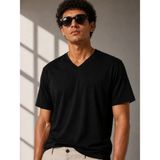 Beruflic Erkek V Yaka Basic Tişört Kısa Kol Yazlık Regular Fit T-Shirt - Siyah