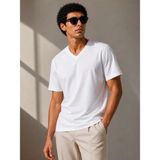 Beruflic Erkek V Yaka Basic Tişört Kısa Kol Yazlık Regular Fit Tshirt - Beyaz - XL