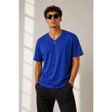 Beruflic Erkek V Yaka Basic Tişört Kısa Kol Yazlık Regular Fit Tshirt - Saks Mavisi - 2XL