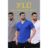Beruflic Erkek Waffle Dokuma Açık Yakalı Düğmeli Regular Kalıp 3’lü Gömlek Seti - Gri, Saks Mavisi, - Gri - Saks Mavisi - Beyaz - 2XL