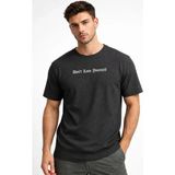 Beruflic Erkek Wafıl Kumaş Tişört Regular Kalıp Bisiklet Yaka Baskılı Günlük Basic Tshirt - Siyah - XL