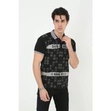 Beruflic Erkek Yakalı Slim Fit Baskılı T-Shirt - Siyah
