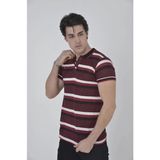 Beruflic Erkek Yakalı Slim Fit Dokuma Çizgili T-Shirt - Bordo - XL