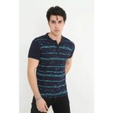 Beruflic Erkek Yakalı Slim Fit Pike Çizgili T-Shirt - Lacivert