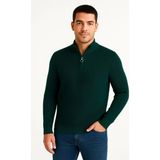Beruflic Erkek Yarım Fermuarlı Triko Kazak – Selanik Örgü, Dik Yaka, Pamuklu Dokuma, Regular Fit Uzun Kollu Kışlık Model - Haki - 2XL