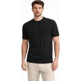 Beruflic Erkek Yazlık Fitilli Triko Tişört Kısa Kol Bisiklet Yaka T-Shirt - Siyah - 2XL