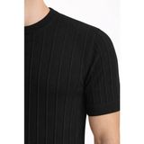 Beruflic Erkek Yazlık Fitilli Triko Tişört Kısa Kol Bisiklet Yaka T-Shirt - Siyah - M
