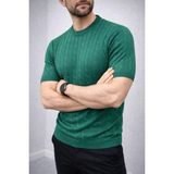Beruflic Erkek Yazlık Triko Dokuma Tişört Kısa Kol Bisiklet Yaka Örgü Desenli T-Shirt - Haki - 2XL