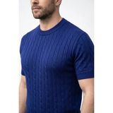 Beruflic Erkek Yazlık Triko Dokuma Tişört Kısa Kol Bisiklet Yaka Örgü Desenli T-Shirt - Lacivert - 2XL
