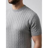 Beruflic Erkek Yazlık Triko Dokuma Tişört Kısa Kol Bisiklet Yaka Örgü Desenli Tshirt - Gri - 2XL