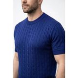 Beruflic Erkek Yazlık Triko Dokuma Tişört Kısa Kol Bisiklet Yaka Örgü Desenli Tshirt - Lacivert - XL