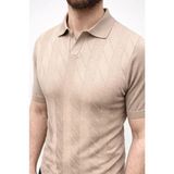 Beruflic Erkek Yazlık Triko Dokuma Tişört Kısa Kol Polo Yaka T-Shirt - Bej - 2XL