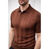 Beruflic Erkek Yazlık Triko Dokuma Tişört Kısa Kol Polo Yaka T-Shirt - Kahverengi - 2XL