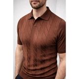 Beruflic Erkek Yazlık Triko Dokuma Tişört Kısa Kol Polo Yaka T-Shirt - Kahverengi